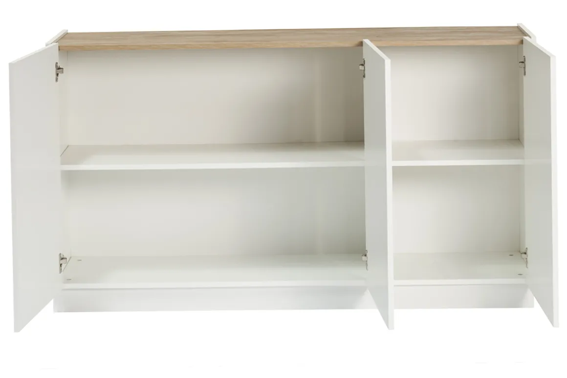 Miliboo Buffet-Buffet design blanc laqué brillant et bois clair 3 portes L155 cm NELIO