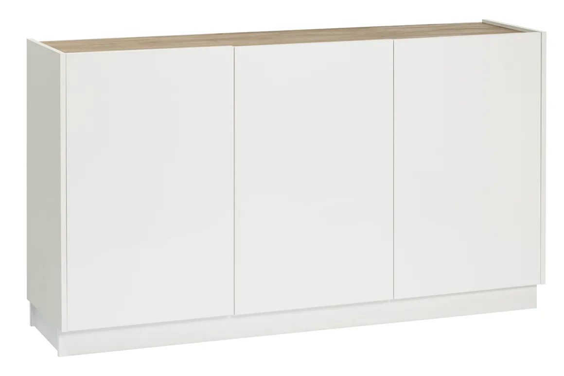 Miliboo Buffet-Buffet design blanc laqué brillant et bois clair 3 portes L155 cm NELIO