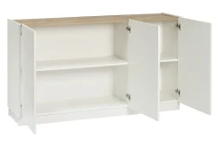 Miliboo Buffet-Buffet design blanc laqué brillant et bois clair 3 portes L155 cm NELIO