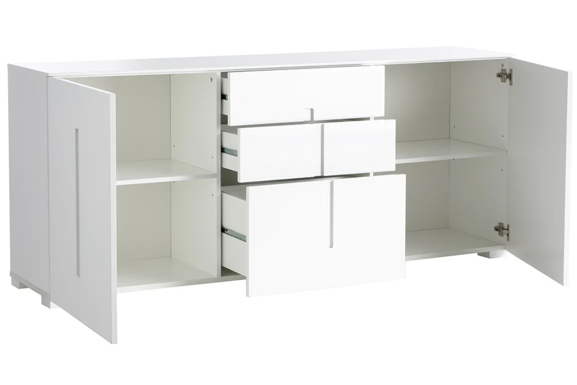 Miliboo Buffet-Buffet design blanc laqué brillant 2 portes 3 tiroirs L180 cm TED