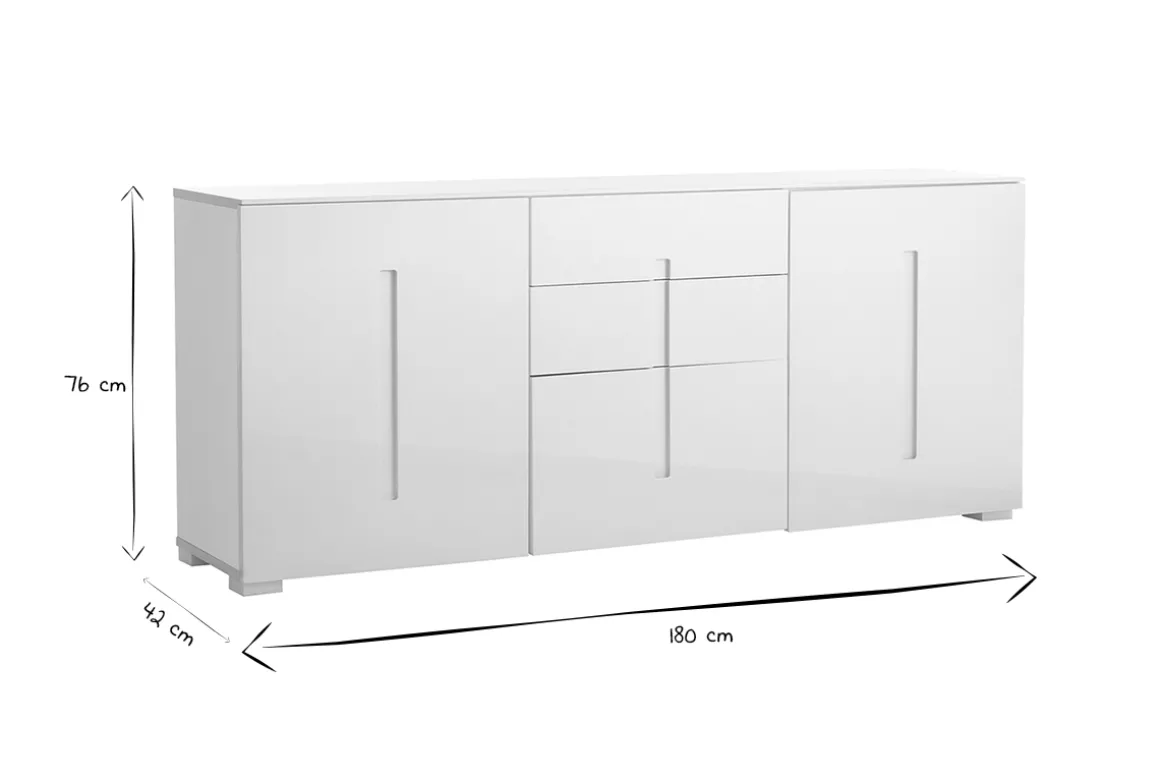 Miliboo Buffet-Buffet design blanc laqué brillant 2 portes 3 tiroirs L180 cm TED