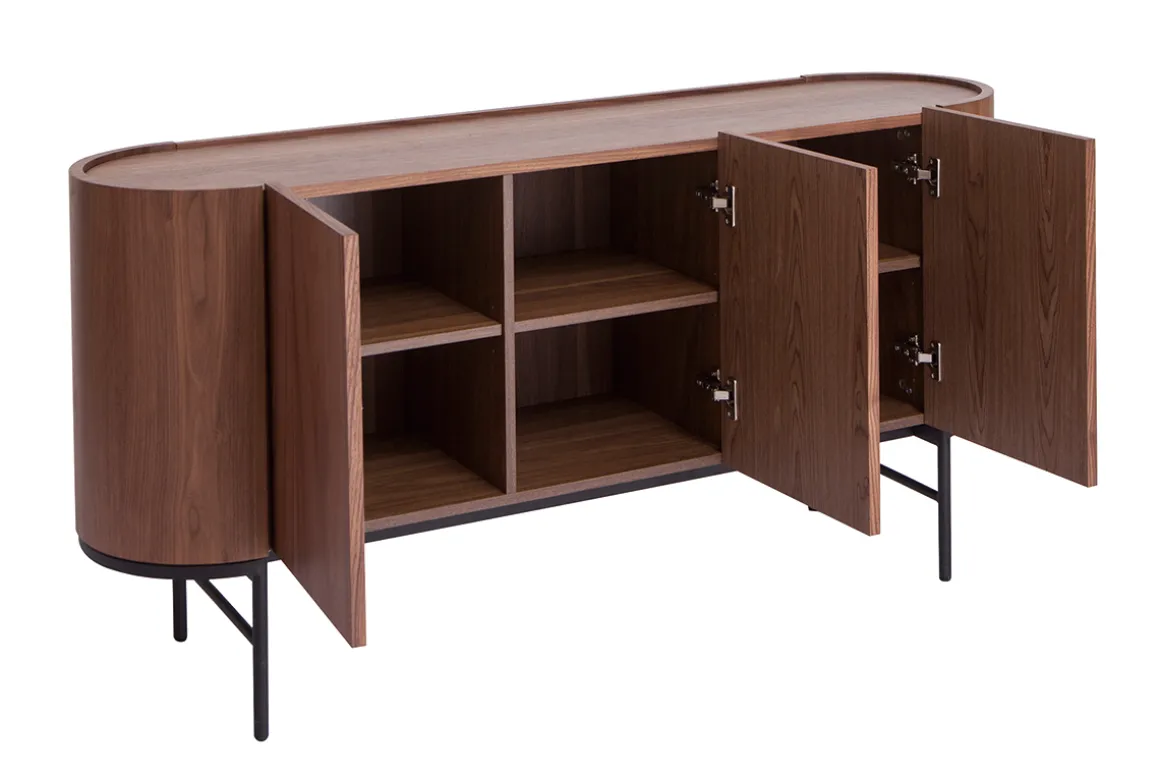 Miliboo Buffet-Buffet design bois foncé noyer et métal noir 3 portes L160 cm SKYE
