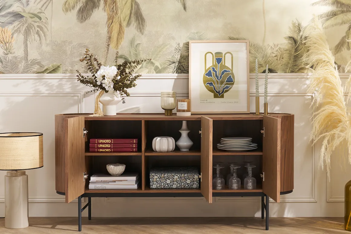 Miliboo Buffet-Buffet design bois foncé noyer et métal noir 3 portes L160 cm SKYE