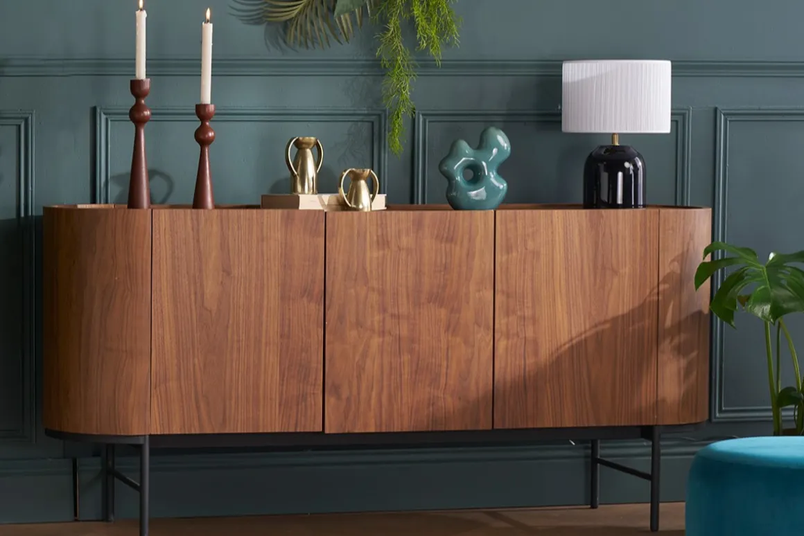 Miliboo Buffet-Buffet design bois foncé noyer et métal noir 3 portes L160 cm SKYE