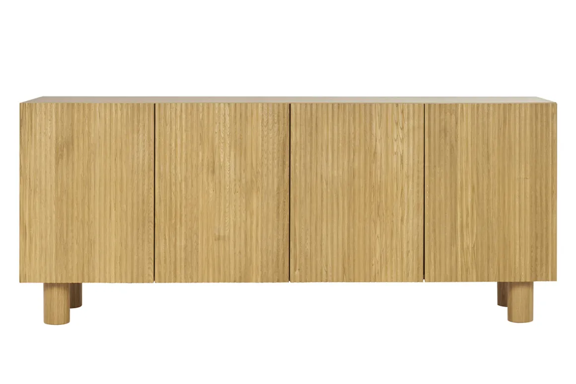 Miliboo Buffet-Buffet design en bois clair chêne massif gravé 4 portes L180 cm GOSHI