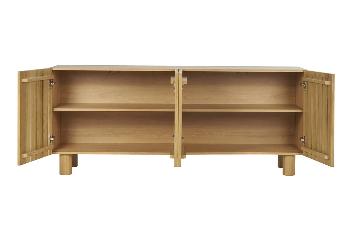 Miliboo Buffet-Buffet design en bois clair chêne massif gravé 4 portes L180 cm GOSHI