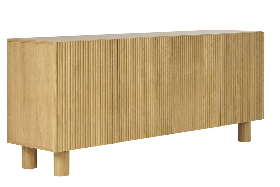 Miliboo Buffet-Buffet design en bois clair chêne massif gravé 4 portes L180 cm GOSHI
