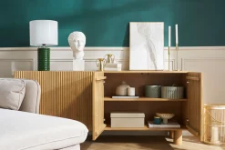 Miliboo Buffet-Buffet design en bois clair chêne massif gravé 4 portes L180 cm GOSHI