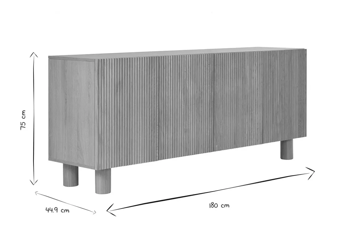 Miliboo Buffet-Buffet design en bois clair chêne massif gravé 4 portes L180 cm GOSHI