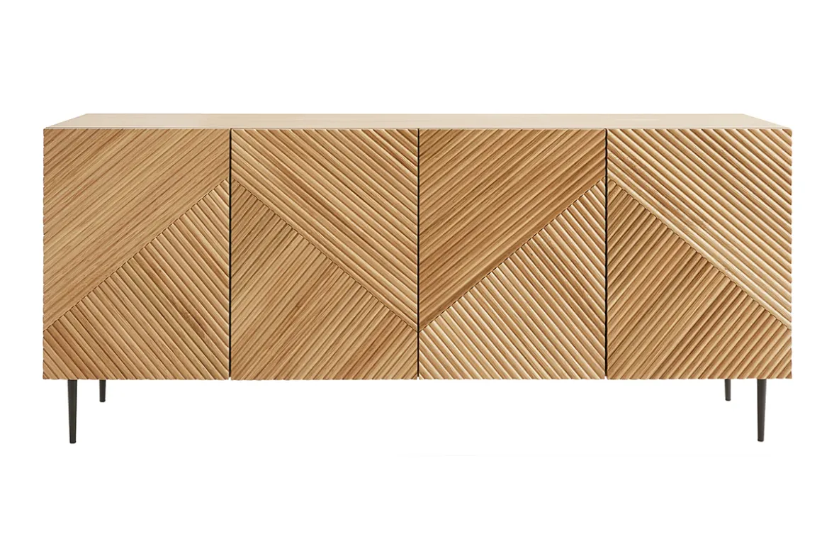 Miliboo Buffet-Buffet design en bois clair chêne massif gravé et métal noir 4 portes L180 cm ARCHIPEL