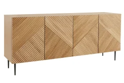 Miliboo Buffet-Buffet design en bois clair chêne massif gravé et métal noir 4 portes L180 cm ARCHIPEL