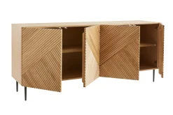 Miliboo Buffet-Buffet design en bois clair chêne massif gravé et métal noir 4 portes L180 cm ARCHIPEL