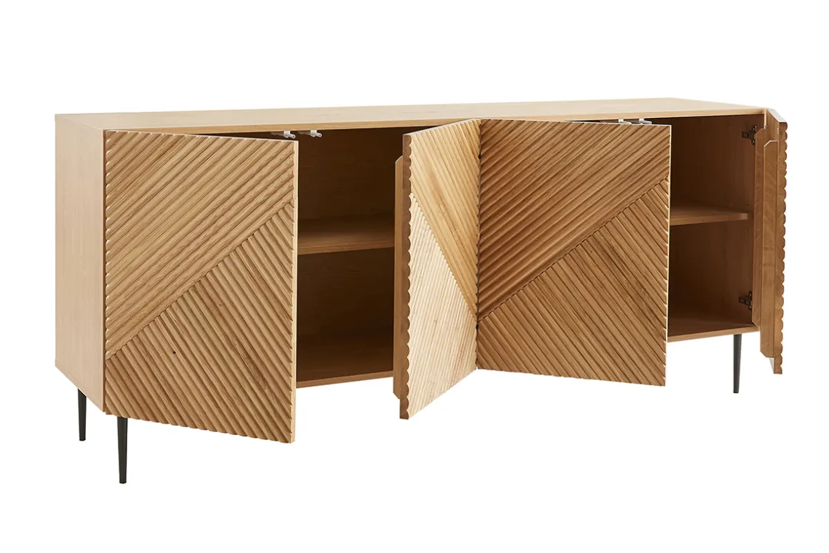 Miliboo Buffet-Buffet design en bois clair chêne massif gravé et métal noir 4 portes L180 cm ARCHIPEL