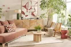 Miliboo Buffet-Buffet design en bois clair chêne massif gravé et métal noir 4 portes L180 cm ARCHIPEL