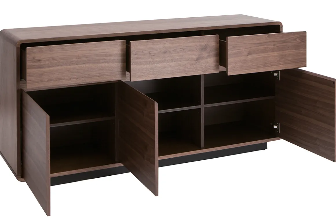 Miliboo Buffet-Buffet design en bois foncé noyer 3 portes 3 tiroirs L160 cm JAKO