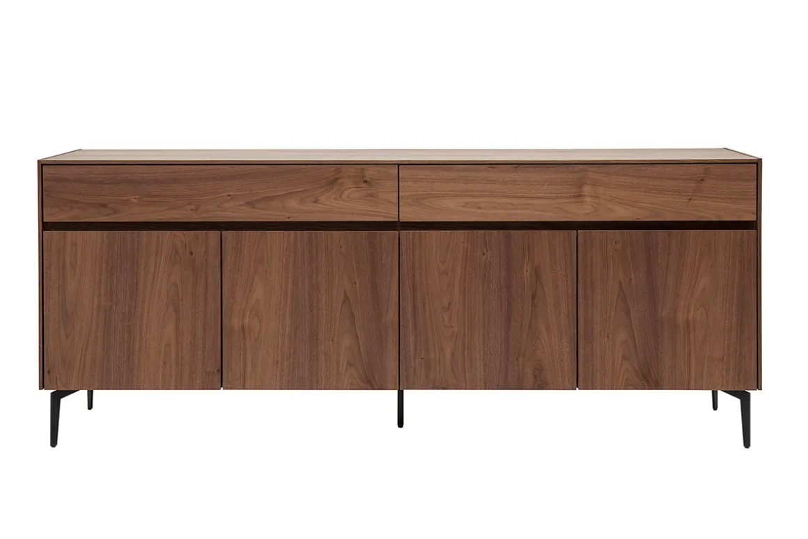 Miliboo Buffet-Buffet design en bois foncé noyer et métal noir 4 portes 2 tiroirs L180 cm BLISS