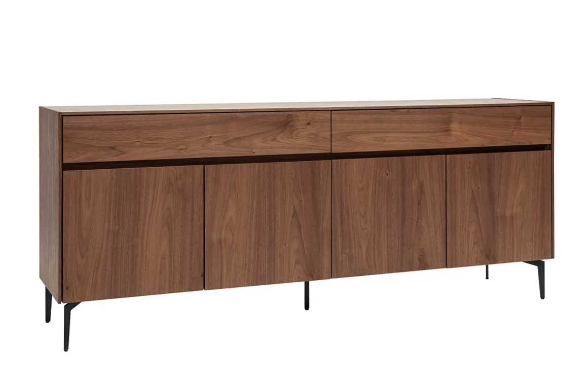Miliboo Buffet-Buffet design en bois foncé noyer et métal noir 4 portes 2 tiroirs L180 cm BLISS