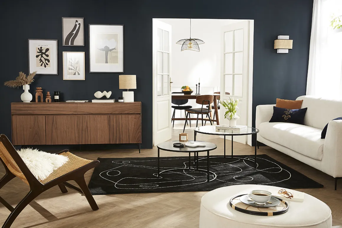 Miliboo Buffet-Buffet design en bois foncé noyer et métal noir 4 portes 2 tiroirs L180 cm BLISS