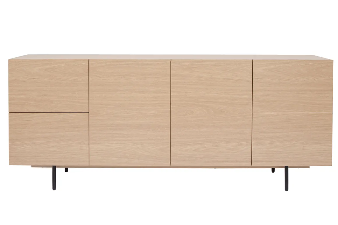 Miliboo Buffet-Buffet design finition bois clair chêne et métal noir 2 portes 4 tiroirs L180 cm ALASKA