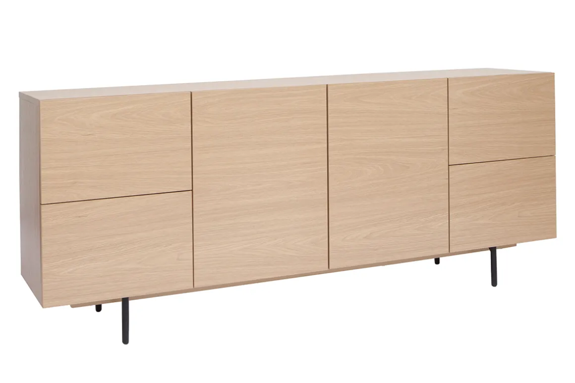 Miliboo Buffet-Buffet design finition bois clair chêne et métal noir 2 portes 4 tiroirs L180 cm ALASKA