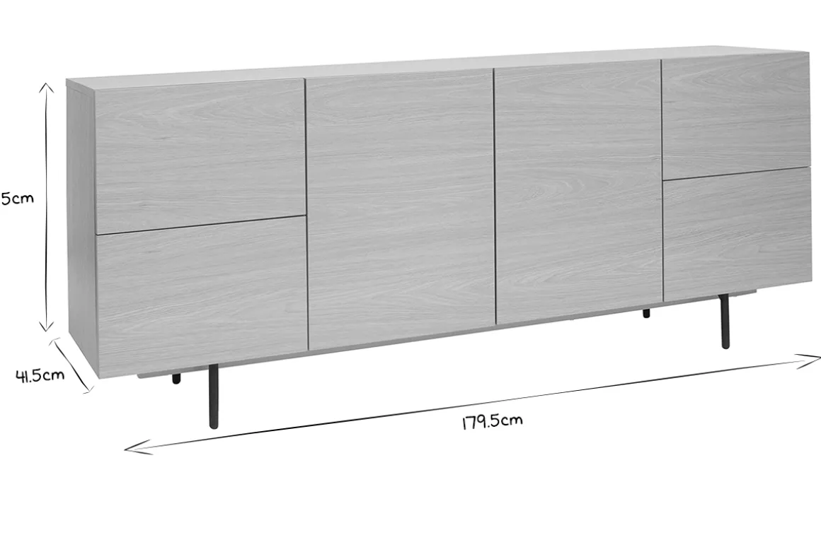 Miliboo Buffet-Buffet design finition bois clair chêne et métal noir 2 portes 4 tiroirs L180 cm ALASKA