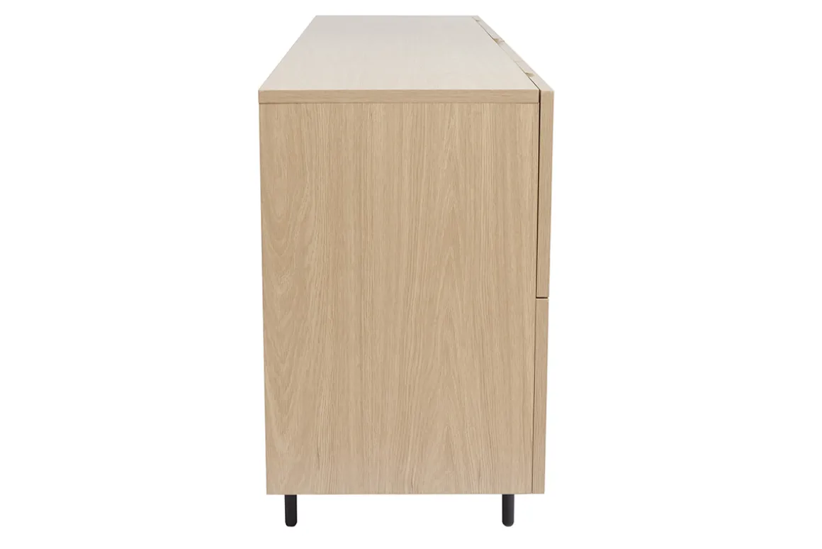 Miliboo Buffet-Buffet design finition bois clair chêne et métal noir 2 portes 4 tiroirs L180 cm ALASKA