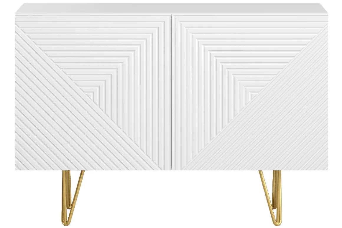 Miliboo Buffet-Buffet design gravé blanc mat et métal doré 2 portes L107 cm OZEN