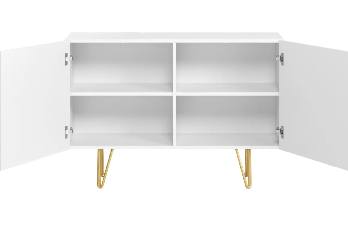 Miliboo Buffet-Buffet design gravé blanc mat et métal doré 2 portes L107 cm OZEN