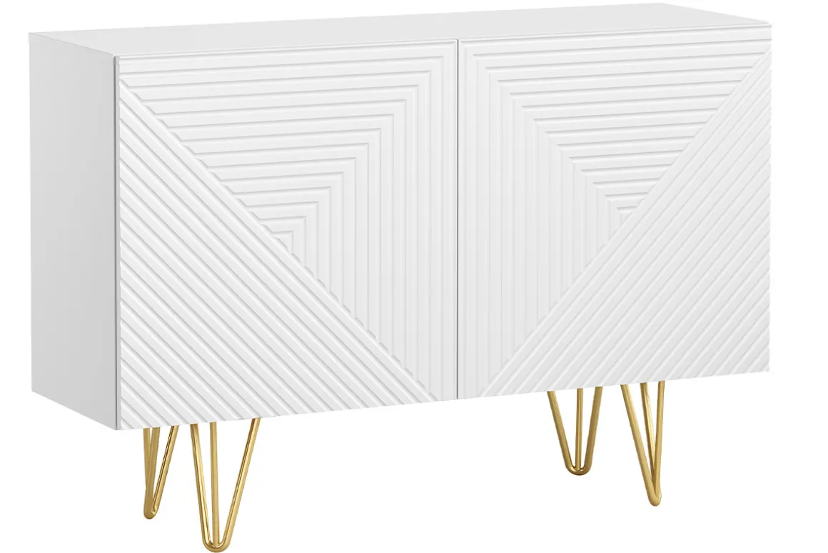 Miliboo Buffet-Buffet design gravé blanc mat et métal doré 2 portes L107 cm OZEN