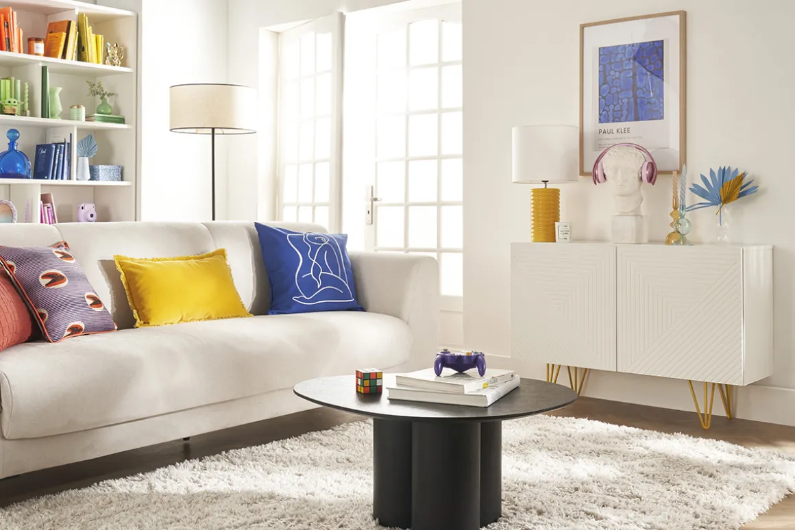 Miliboo Buffet-Buffet design gravé blanc mat et métal doré 2 portes L107 cm OZEN