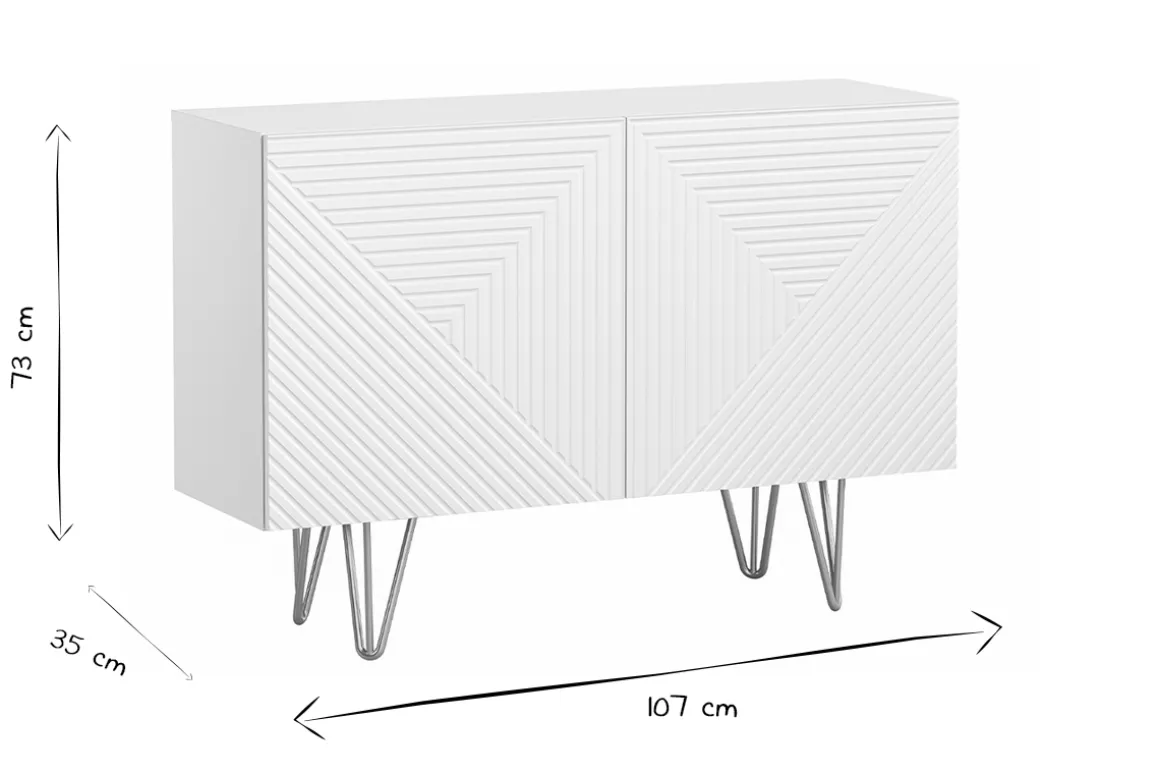 Miliboo Buffet-Buffet design gravé blanc mat et métal doré 2 portes L107 cm OZEN