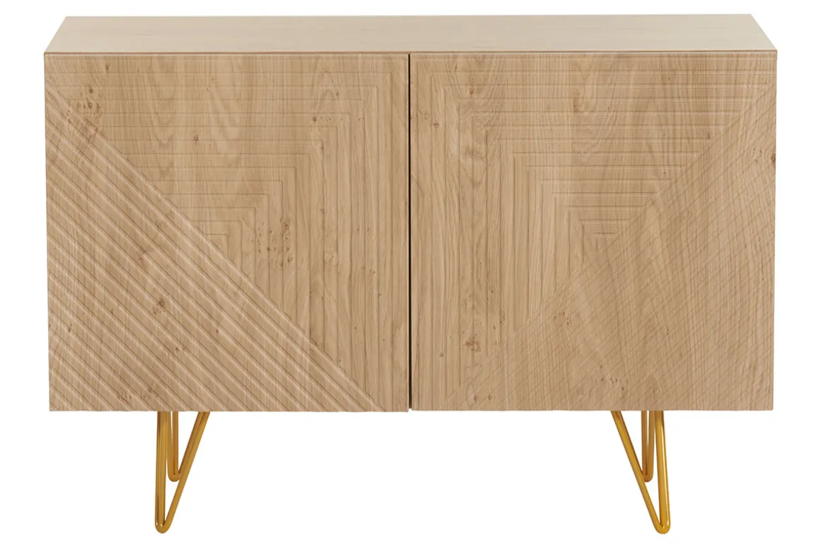 Miliboo Buffet-Buffet design gravé finition bois clair chêne et métal doré 2 portes L107 cm OZEN
