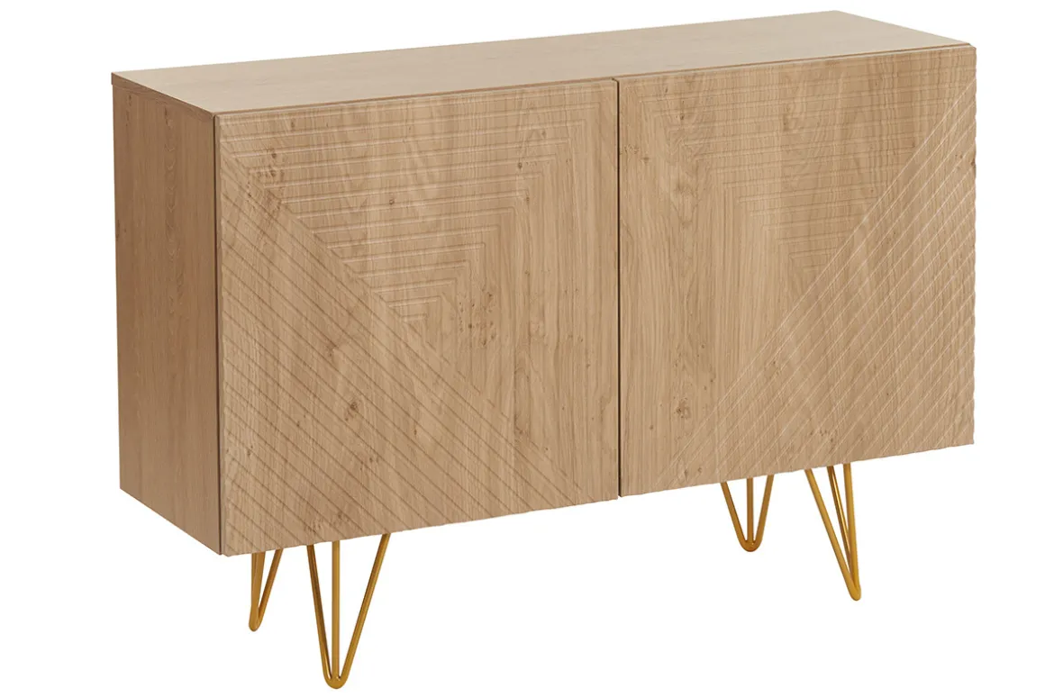 Miliboo Buffet-Buffet design gravé finition bois clair chêne et métal doré 2 portes L107 cm OZEN