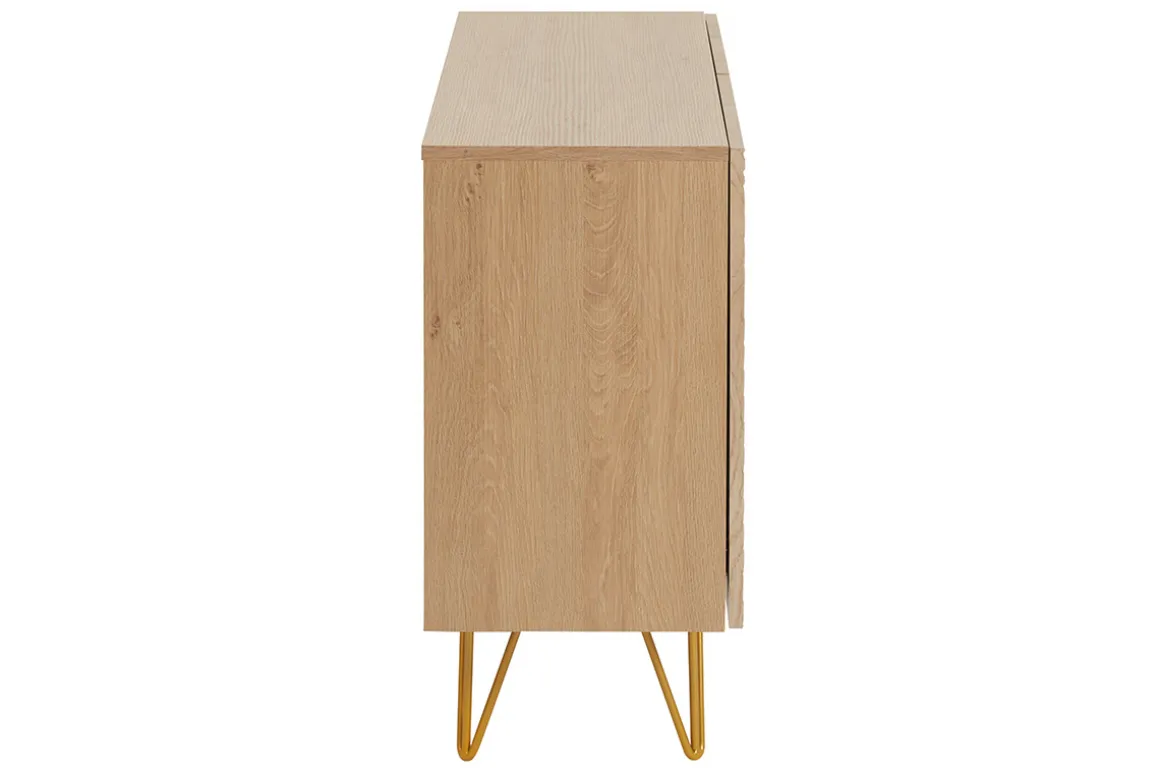 Miliboo Buffet-Buffet design gravé finition bois clair chêne et métal doré 2 portes L107 cm OZEN