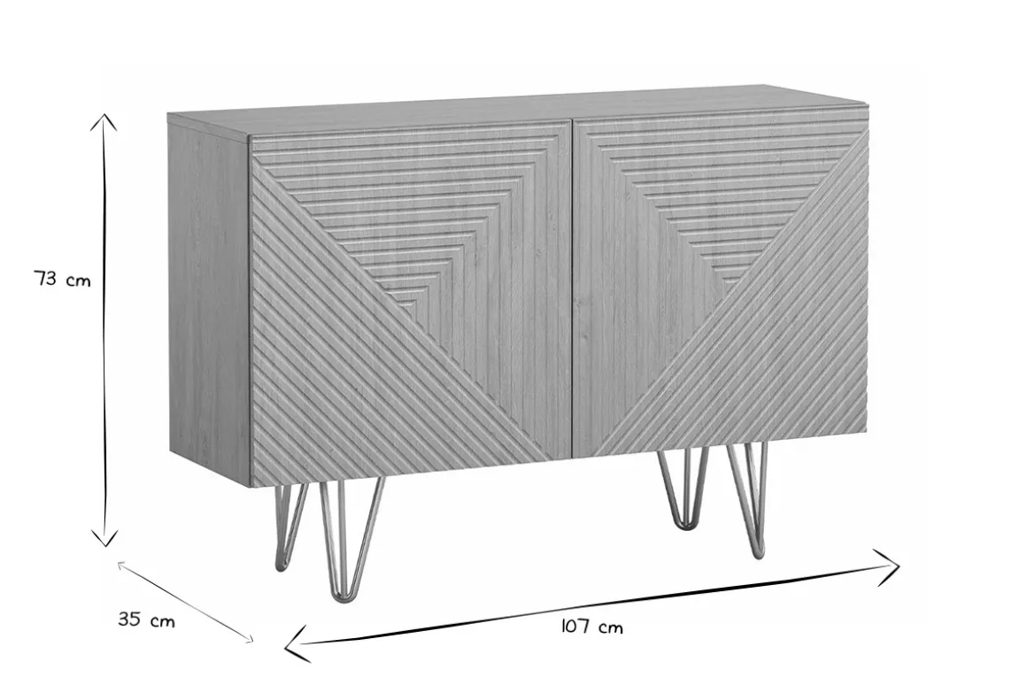 Miliboo Buffet-Buffet design gravé finition bois clair chêne et métal doré 2 portes L107 cm OZEN