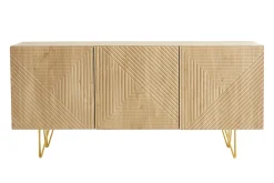 Miliboo Buffet-Buffet design gravé finition bois clair chêne et métal doré 3 portes L160 cm OZEN