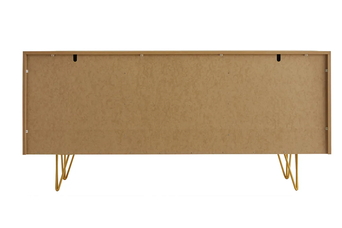 Miliboo Buffet-Buffet design gravé finition bois clair chêne et métal doré 3 portes L160 cm OZEN