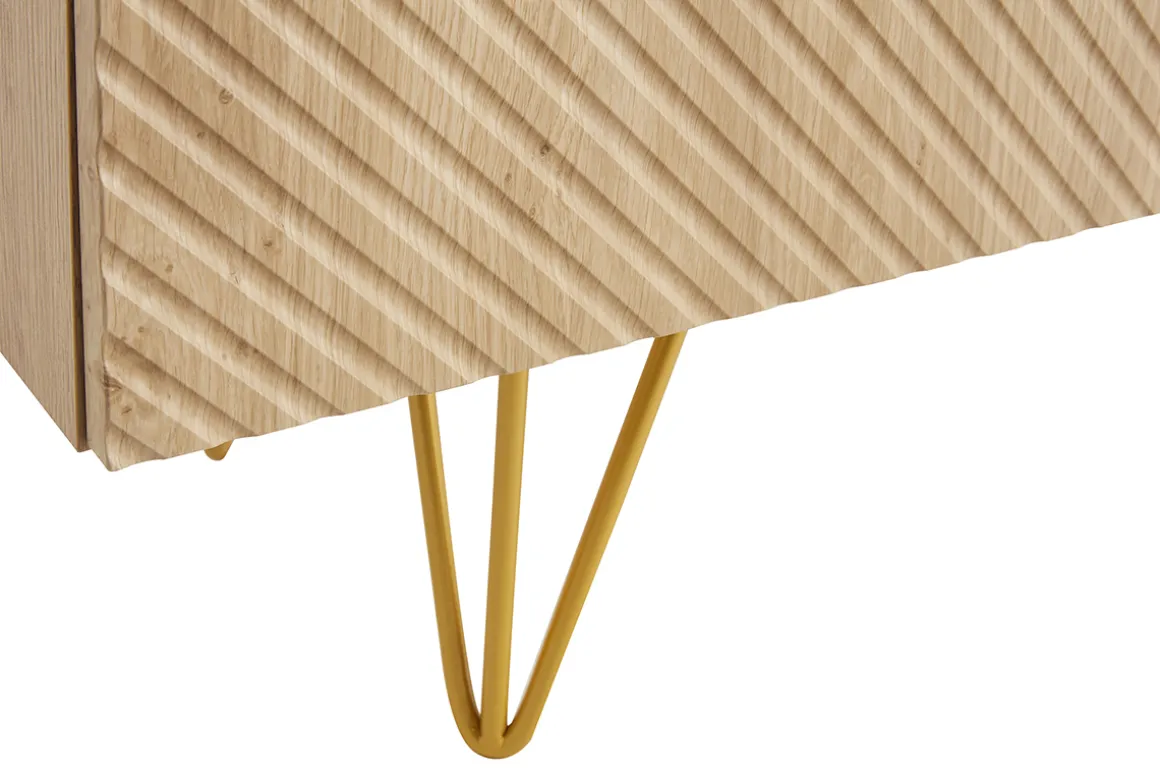 Miliboo Buffet-Buffet design gravé finition bois clair chêne et métal doré 3 portes L160 cm OZEN