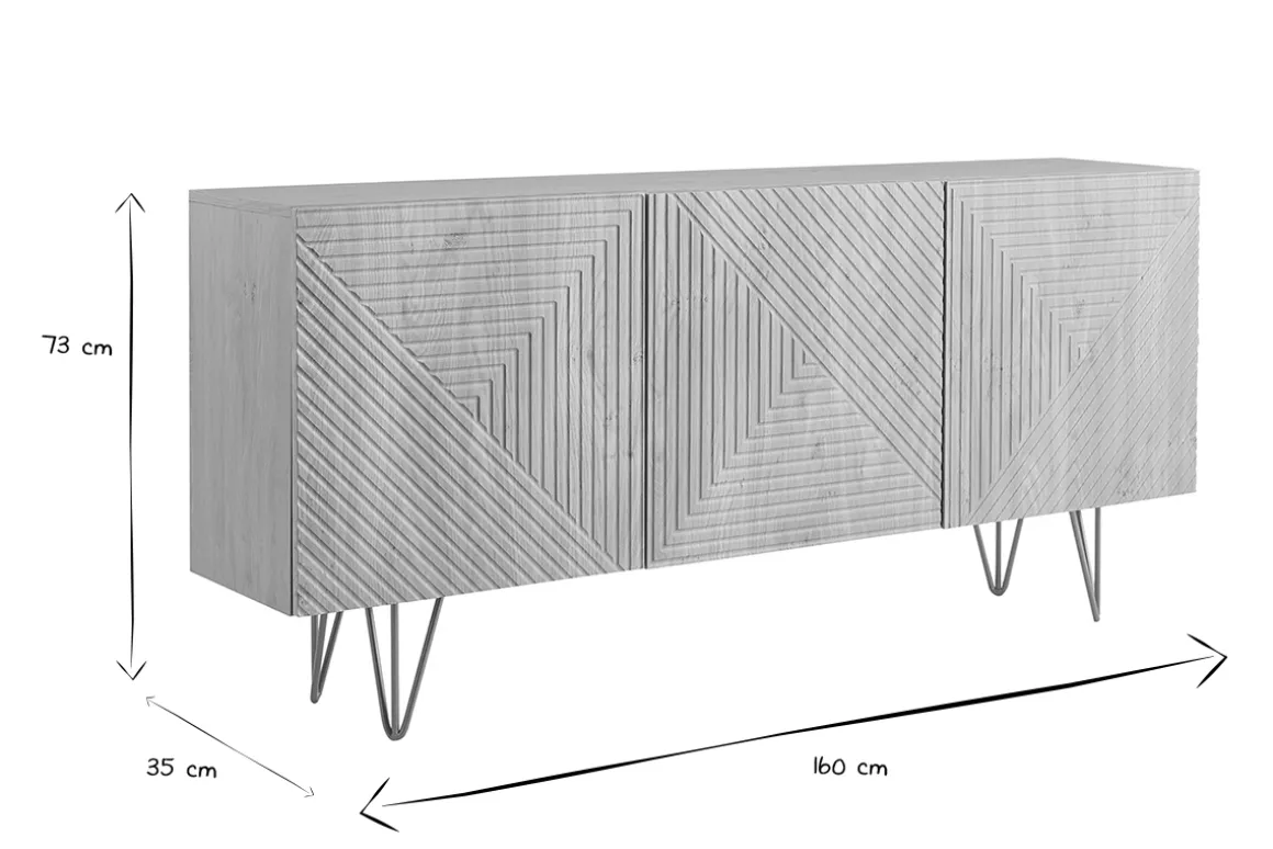 Miliboo Buffet-Buffet design gravé finition bois clair chêne et métal doré 3 portes L160 cm OZEN