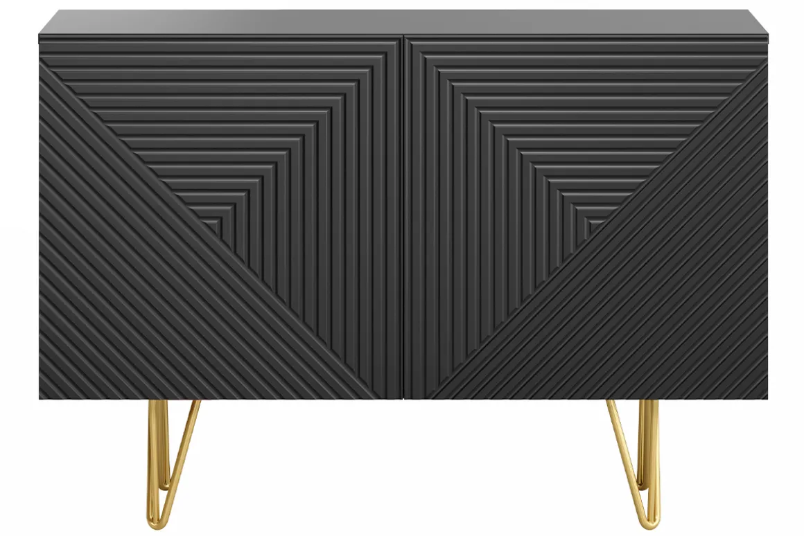 Miliboo Buffet-Buffet design gravé noir et métal doré 2 portes L107 cm OZEN