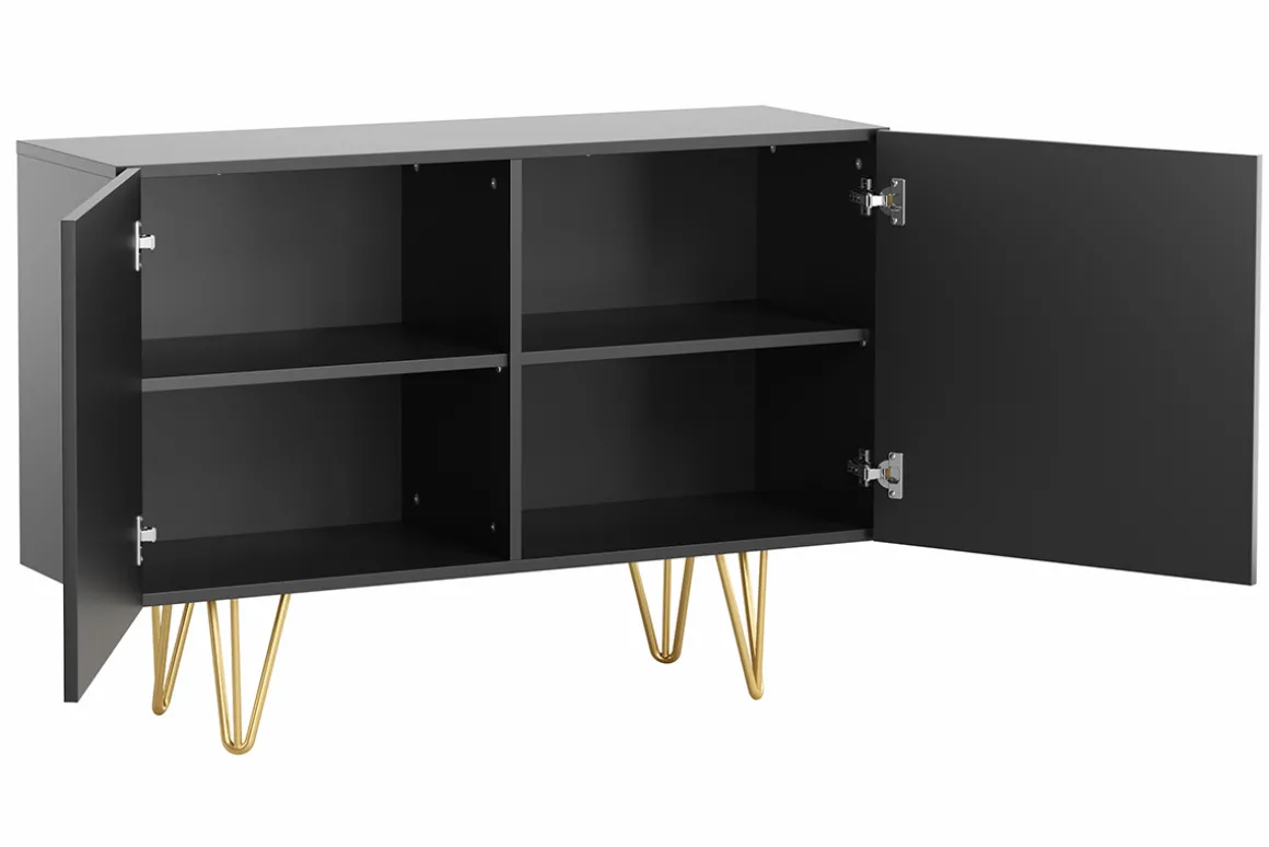 Miliboo Buffet-Buffet design gravé noir et métal doré 2 portes L107 cm OZEN