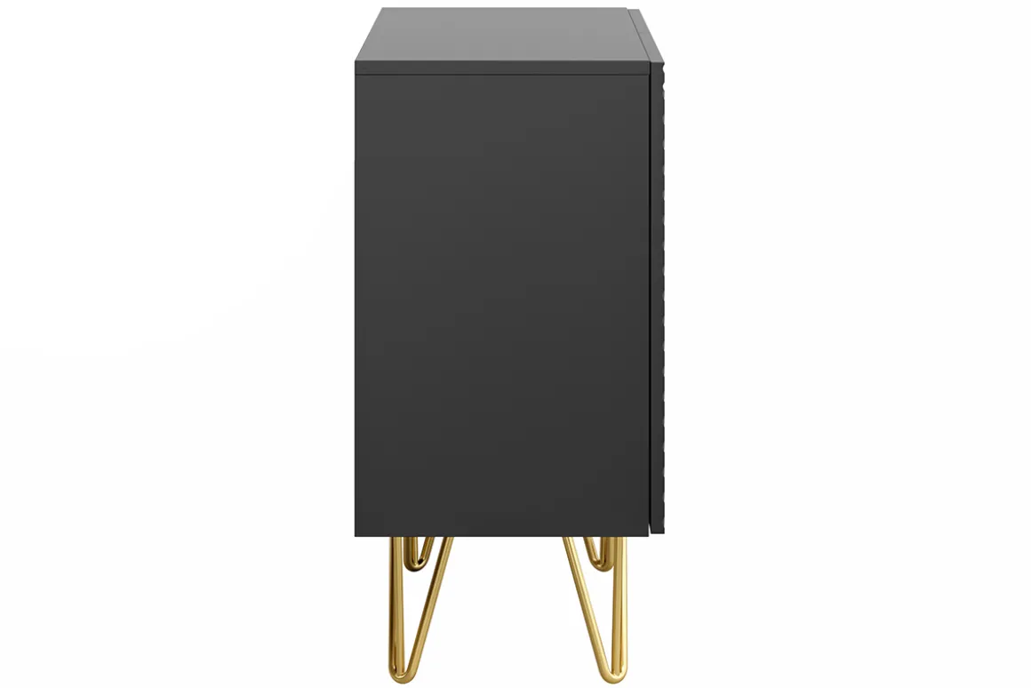 Miliboo Buffet-Buffet design gravé noir et métal doré 2 portes L107 cm OZEN