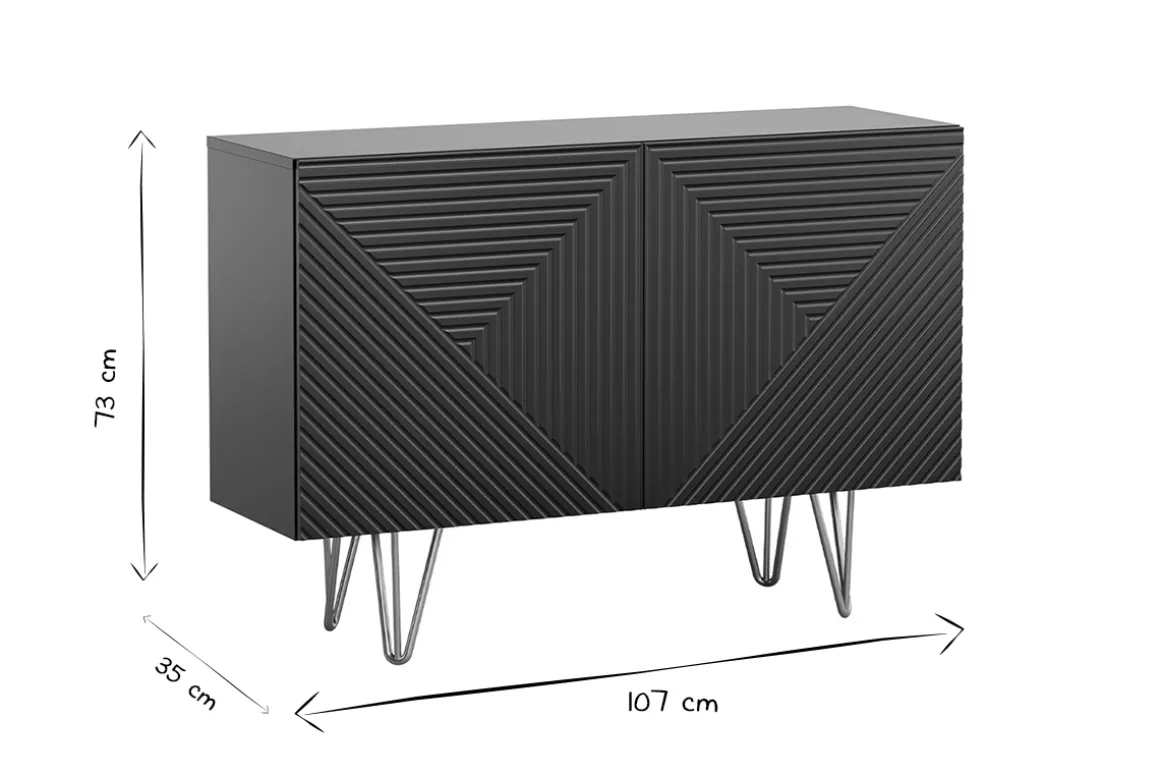 Miliboo Buffet-Buffet design gravé noir et métal doré 2 portes L107 cm OZEN