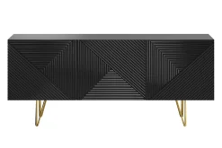 Miliboo Buffet-Buffet design gravé noir et métal doré 3 portes L160 cm OZEN