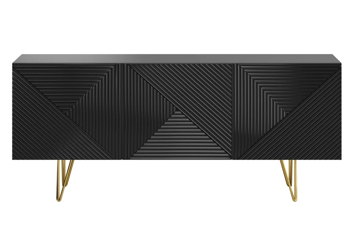 Miliboo Buffet-Buffet design gravé noir et métal doré 3 portes L160 cm OZEN