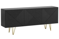 Miliboo Buffet-Buffet design gravé noir et métal doré 3 portes L160 cm OZEN