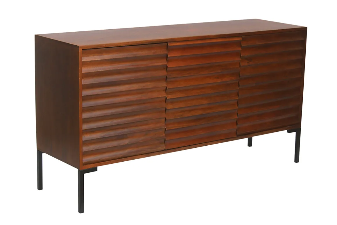 Miliboo Buffet-Buffet en bois foncé manguier massif et métal noir 3 portes L140 cm ONDA