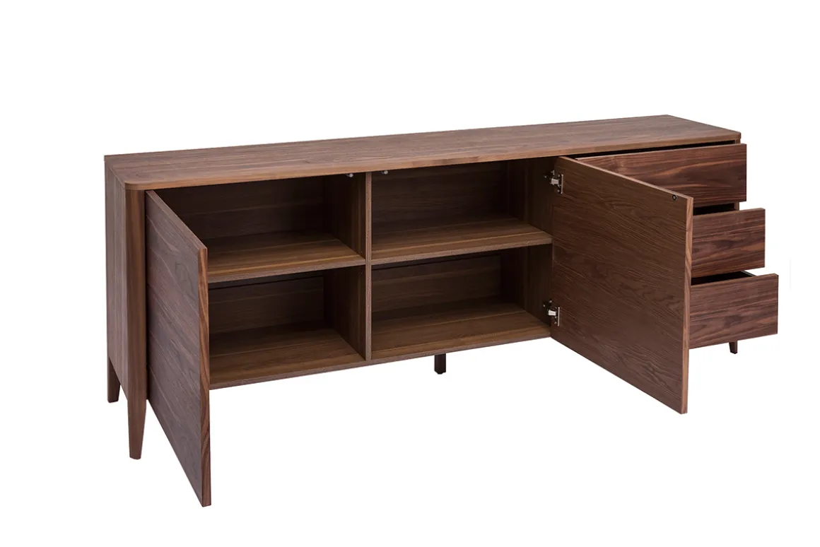 Miliboo Buffet-Buffet en bois foncé noyer 2 portes 3 tiroirs 180 cm BENJA