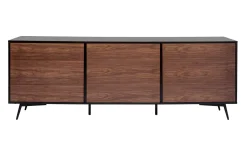 Miliboo Buffet-Buffet en bois foncé noyer, noir mat et métal noir 3 portes L200 cm MERMOZ