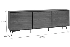 Miliboo Buffet-Buffet en bois foncé noyer, noir mat et métal noir 3 portes L200 cm MERMOZ